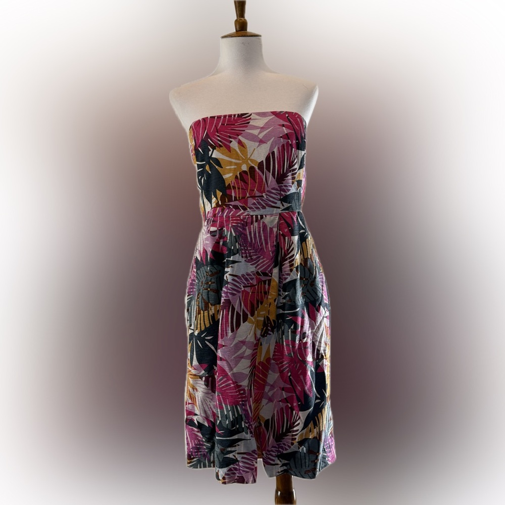 Banana Republic Pink orange silk tropical Strapless Dress size 8 beach vacation